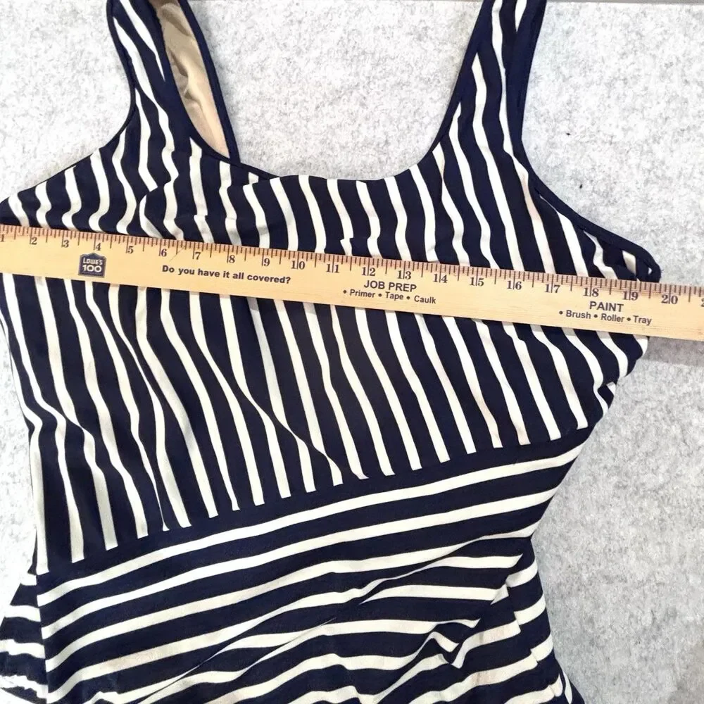 Land's End Plus Size Tugless One Pc Swimsuit Lined Black White Striped